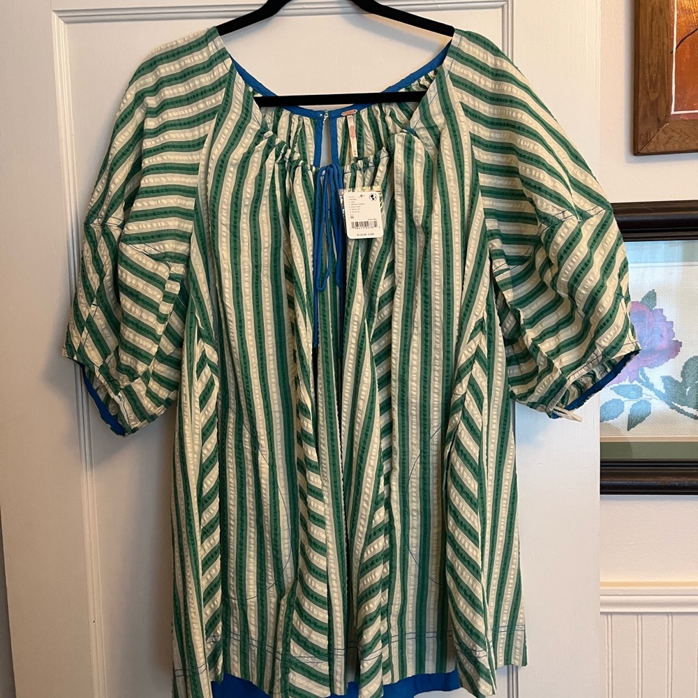Free People Relaxed Green and White Jumpsuit with Tie Front